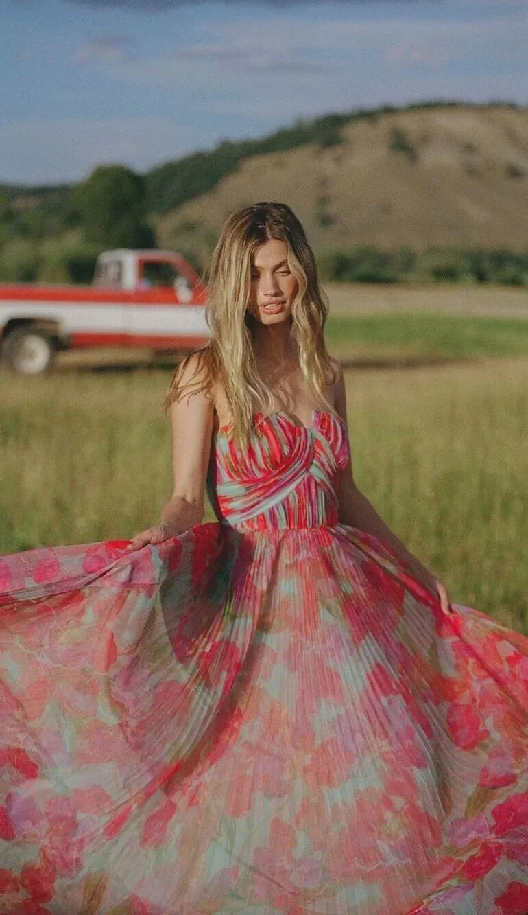 New Anthropologie Hutch Red Floral Pleated Midi Dress Size 16